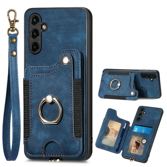 Allytech Galaxy A54 5G Case Wallet, RFID Blocking Multiple Cards Slots Ring Holder Stand Shockproof Protective Hand Wrist Wallet Case Cover for Samsung Galaxy A54 5G - Blue