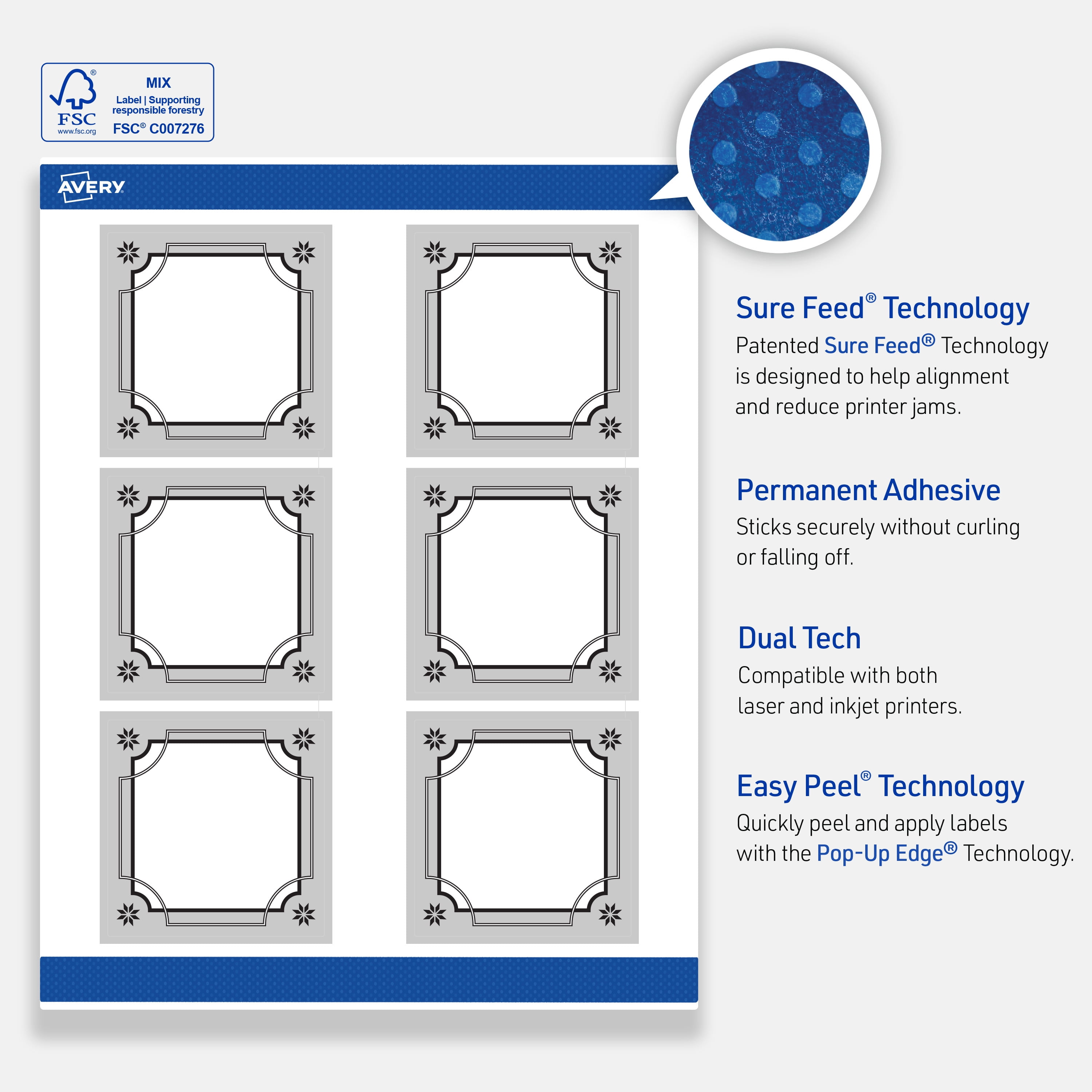 Avery Labels, 3" x 3", Matte White, Metallic Silver/Black Frame