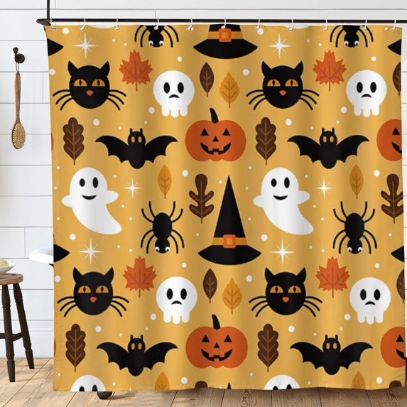 Halloween Shower Curtain for Bathroom Pumpkin Black cat Kids Bat Spider Cute Ghost Water Proof Fabric Decoration 72x72inch