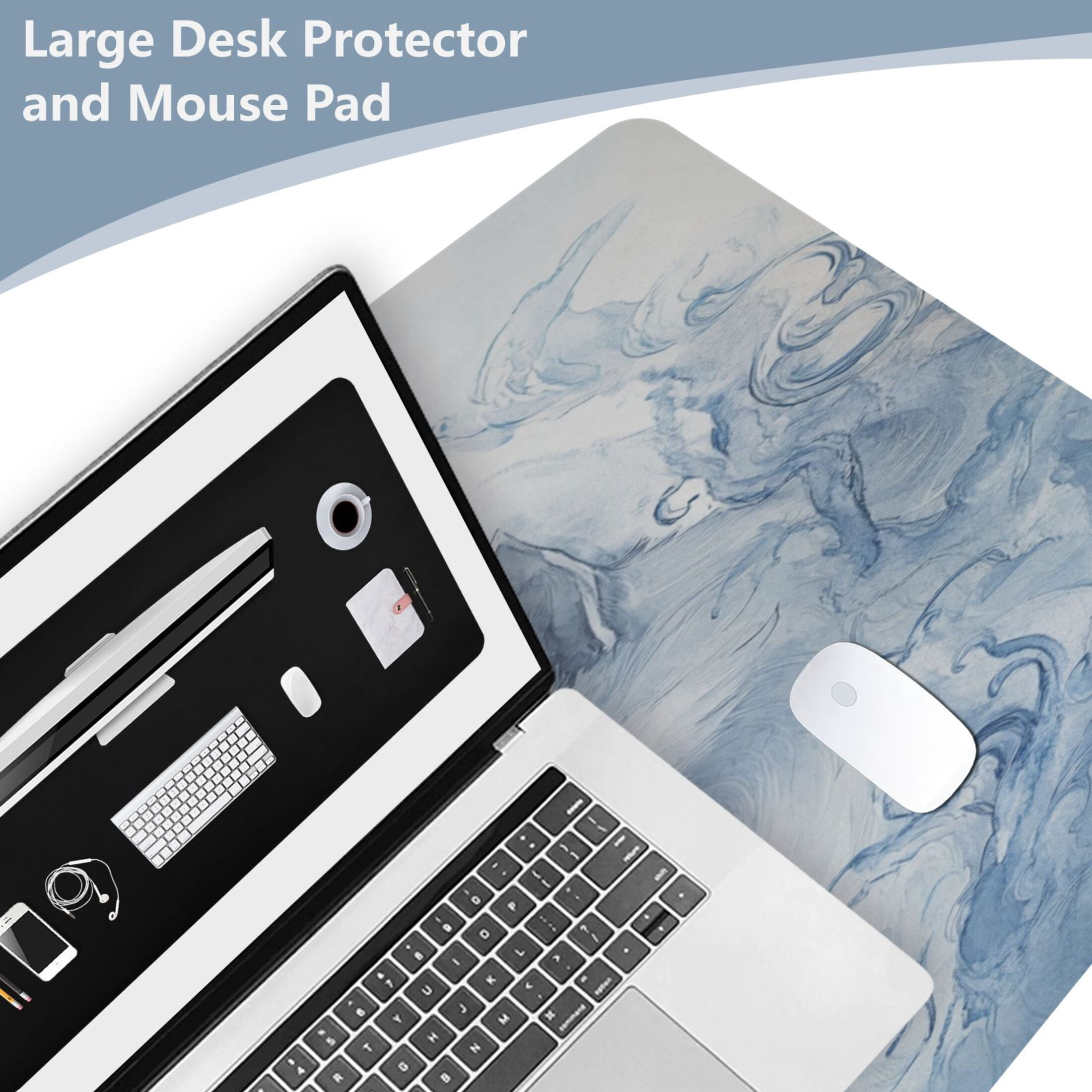 Wobogo Blue Dragon and Fox Gaming Mouse Pad Non-slip Leather Desk Mat Water Resist Keyboard Pad for Gamer Office 16.5×35.4in