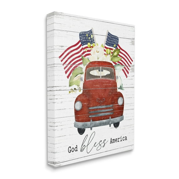 Stupell Industries God Bless America Sentiment Americana Red Truck Flags, 36 x 48, Designed by Lettered and Lined