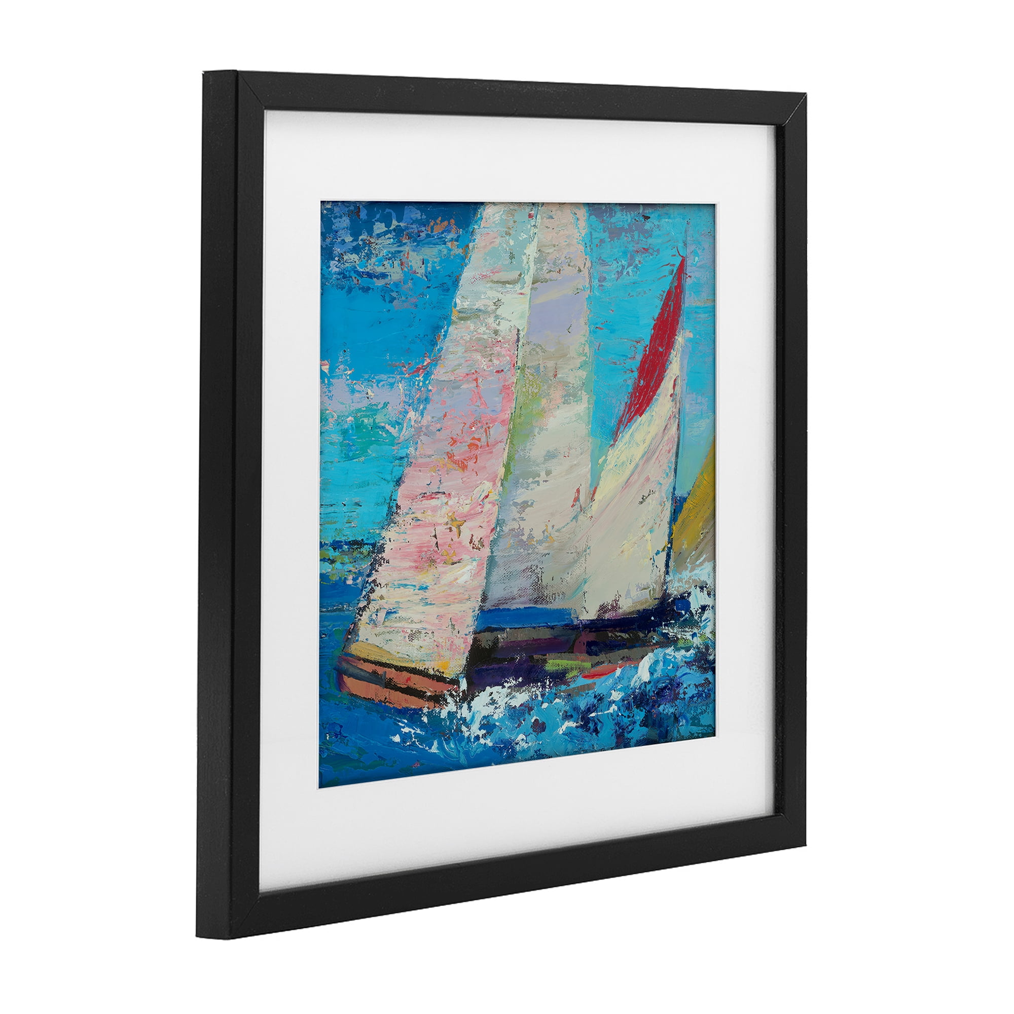 Stupell Industries Expressive Sailboats on Waves Black Framed Print Under Glass, design by Beth A. Forst