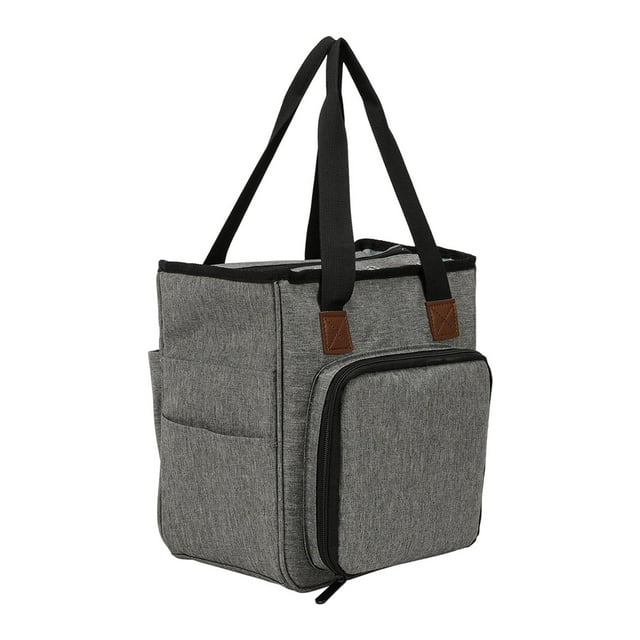 yuksok Portable Knitting Bag Embroidery Carrying Craft Tools Prevent Tangling Tote Wool gray