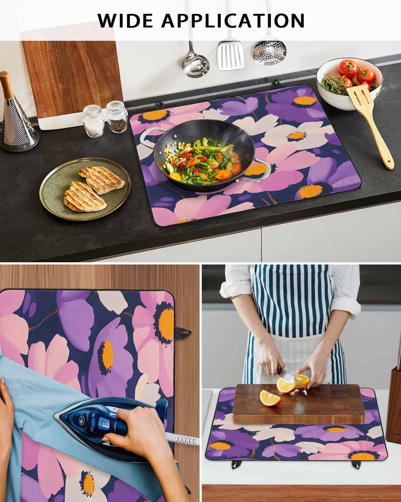 nqOlkjepod Large Induction Cooktop Protector Mat 28.5"x20.5", Purple Spring Floral Stove Top Covers for Electric Stove, Flowers Summer Botanical Abstract Art Stove Burner Cover Mats Stove Cover