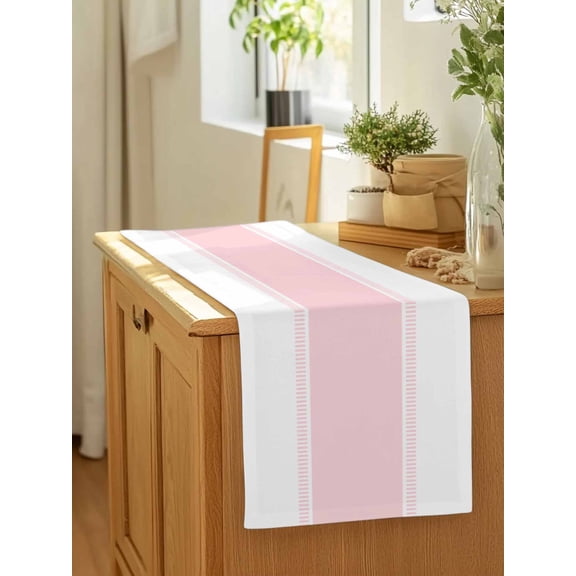 Pink Stripe Table Runner 13x90in Non-Slip Cotton Linen Table Runners, Solid Color Minimalist Style Dresser Scarves TableRunner for Dinner Kitchen Dining Wedding Party