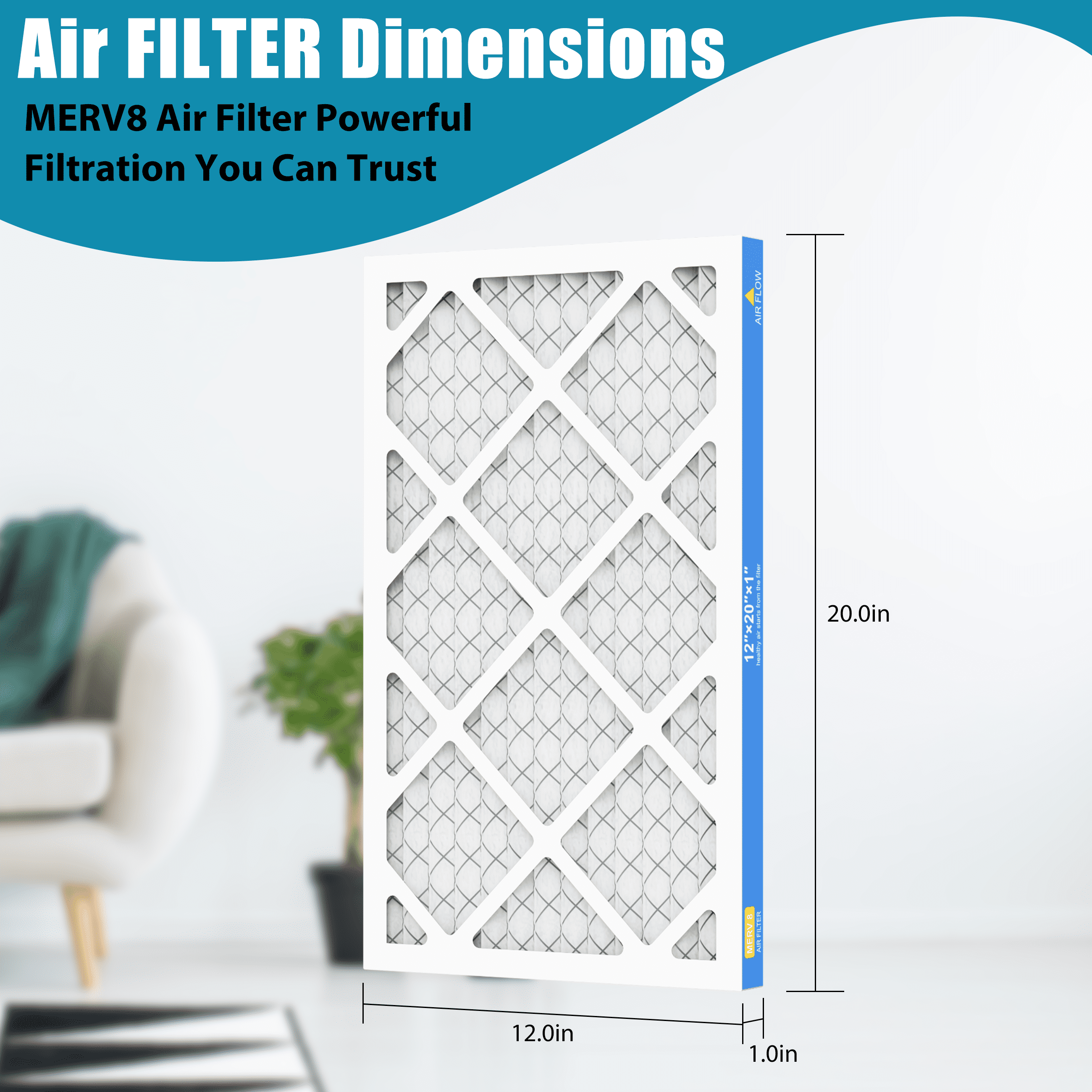 AMI PARTS 12x20x1 Air Filter, MPR 600 MERV8 Allergen Defense Pleated Filter for HVAC Furnace, 4 Filters