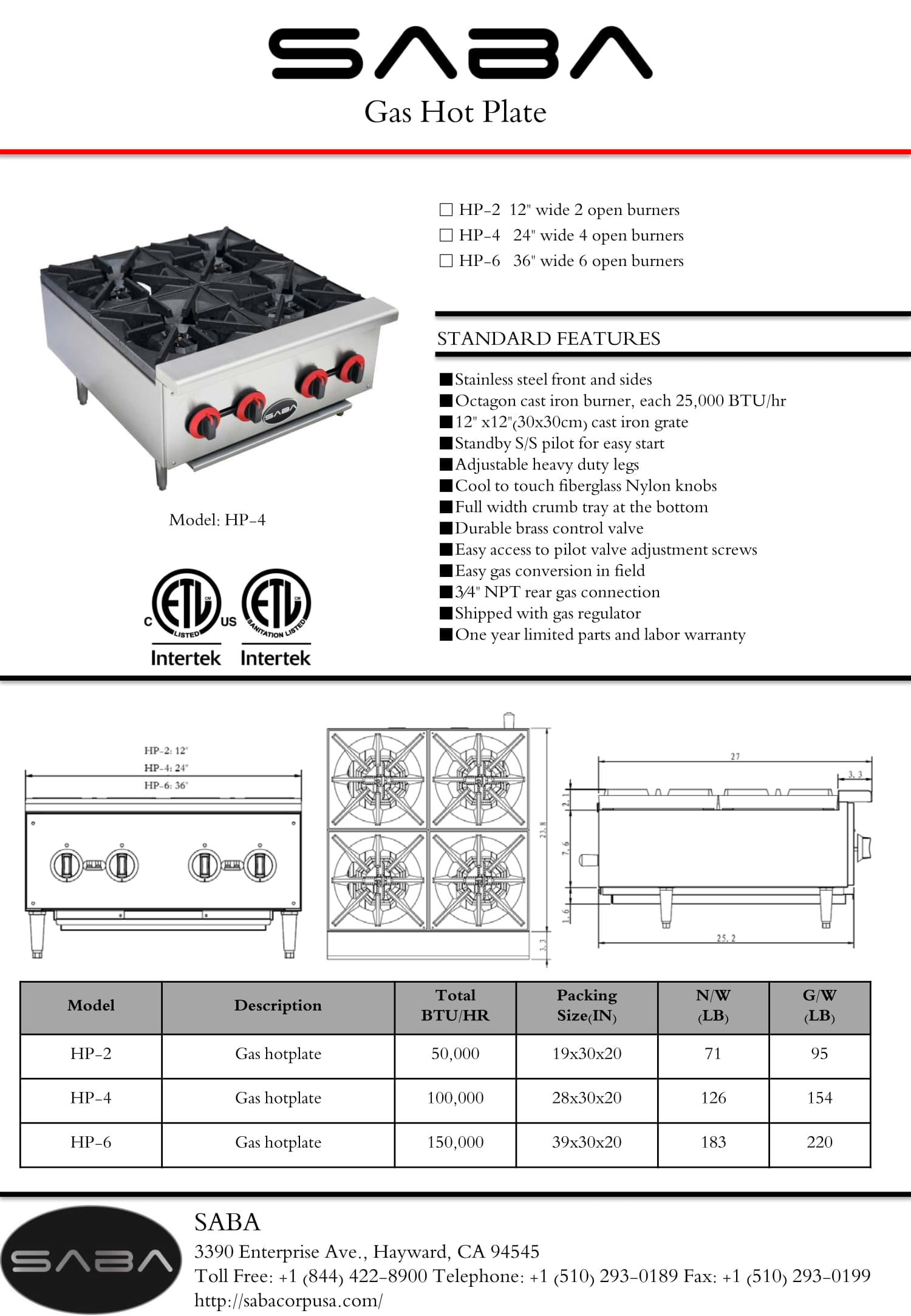 Heavy Duty Commercial Stainless Steel 4 Burner Hot Plate