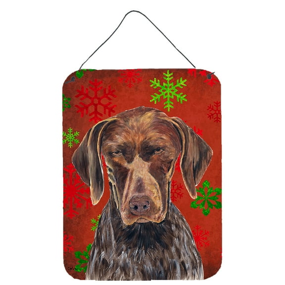 German Shorthaired Pointer Red Snowflakes Christmas Wall or Door Hanging Prints