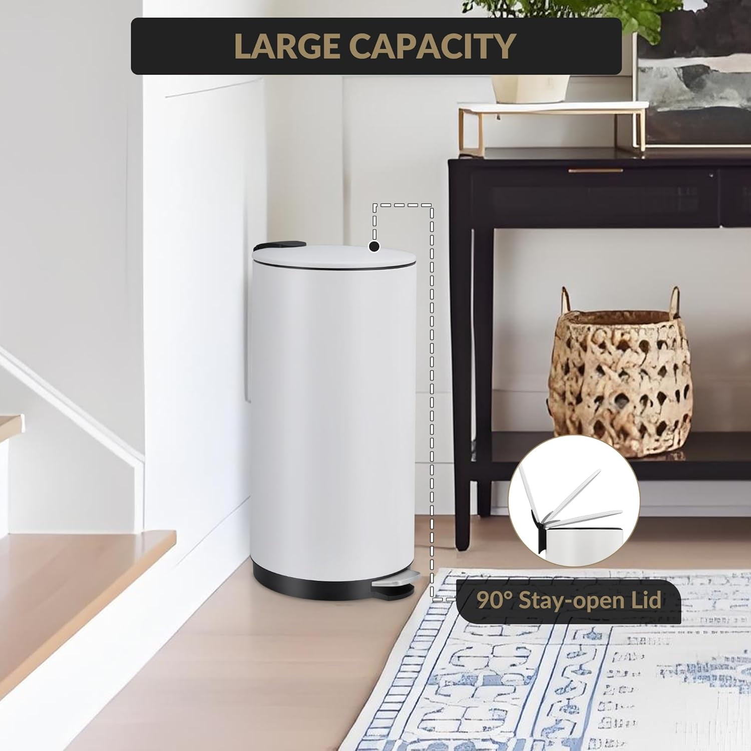 Home Kitchen 8 Gallon (30L) Step Trash Can, Round Bathroom Garbage Can with Lid and Foot Pedal, Kitchen Garbage Bin with Removable Inner Bucket for Home Bedroom Office