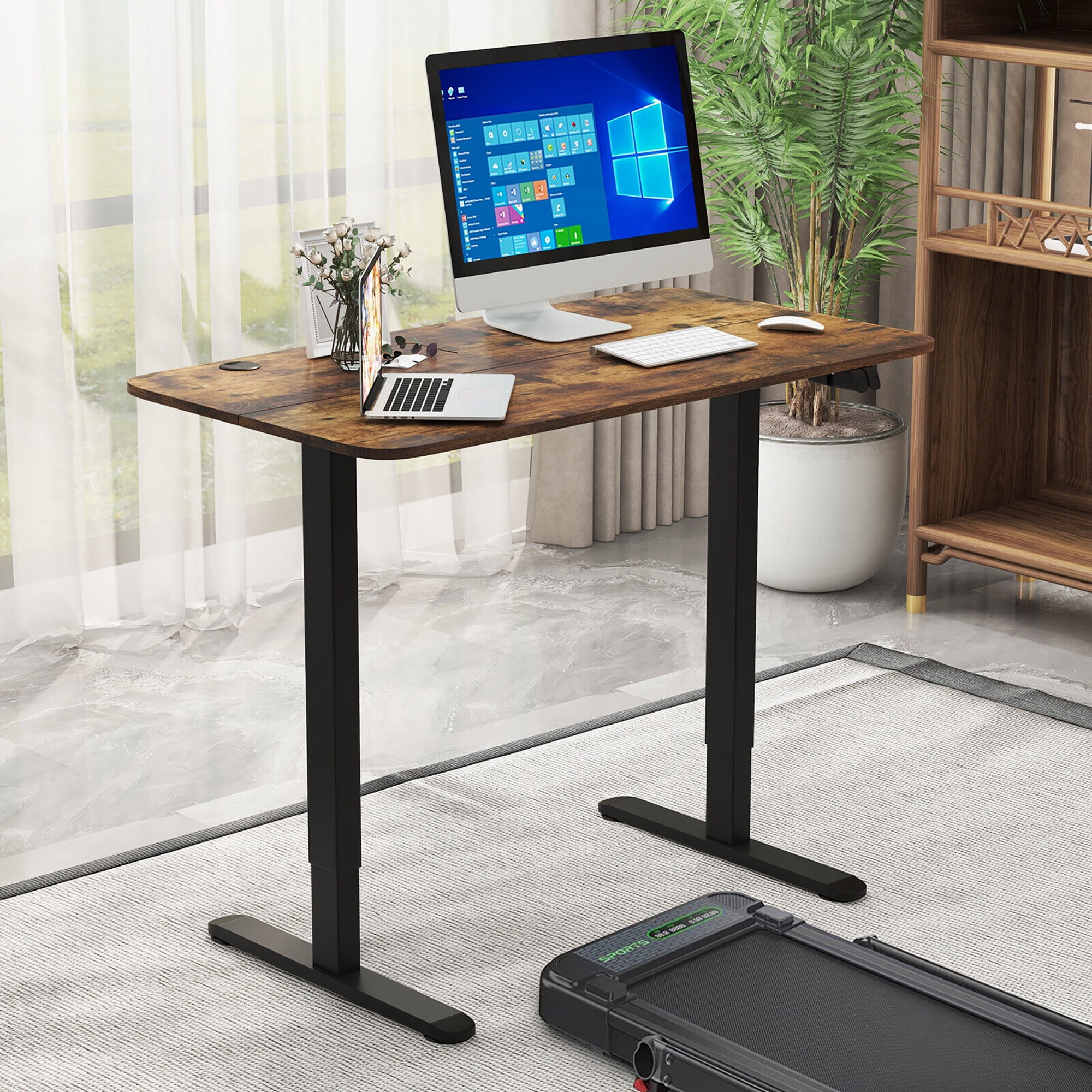 Gymax Electric Standing Desk Adjustable Stand up Computer Desk Anti-collision Rustic