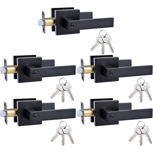 Levier de Porte Style Droit à Clé comme Fonction d'Entrée Poignée de Porte Extérieur Intérieur Serrure d'Entrée avec Clés Poignée de Porte Mate