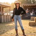 thumbnail image 6 of Womens Fringe Western Cowgirl Shirts Vintage Long Sleeve Button Down Tops Slim Country Concert Jacket,XL, 6 of 7