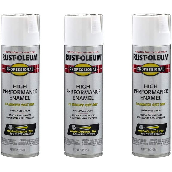 Rust-Oleum 7590838A3 Professional High Performance Enamel Spray Paint, 3 Pack, Flat White, 45 Ounce