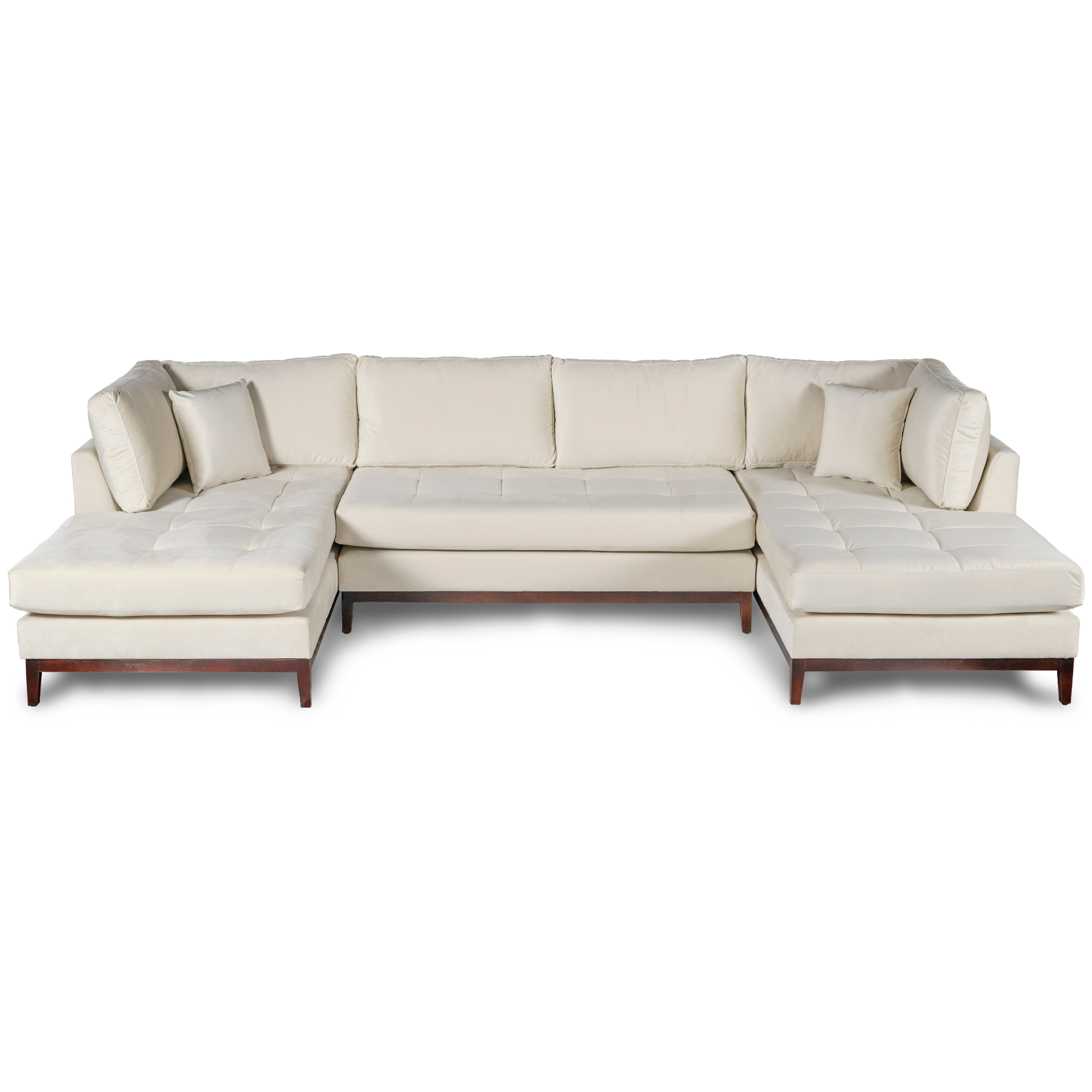 Noelle Mid Century Modern U Shape Velvet Sectional Beige Double