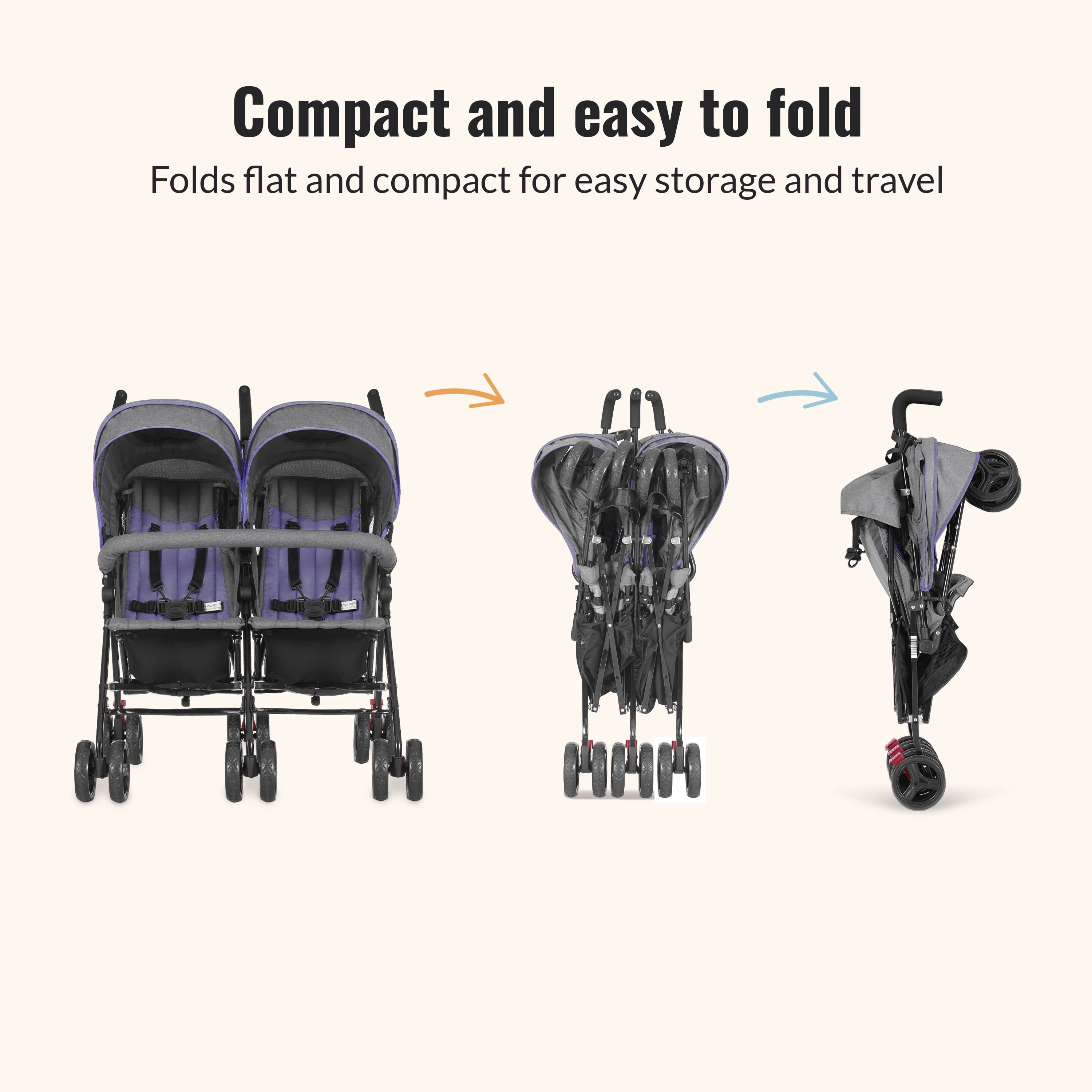 Dream On Me Volgo Twin Umbrella Stroller, Purple and Dark Grey