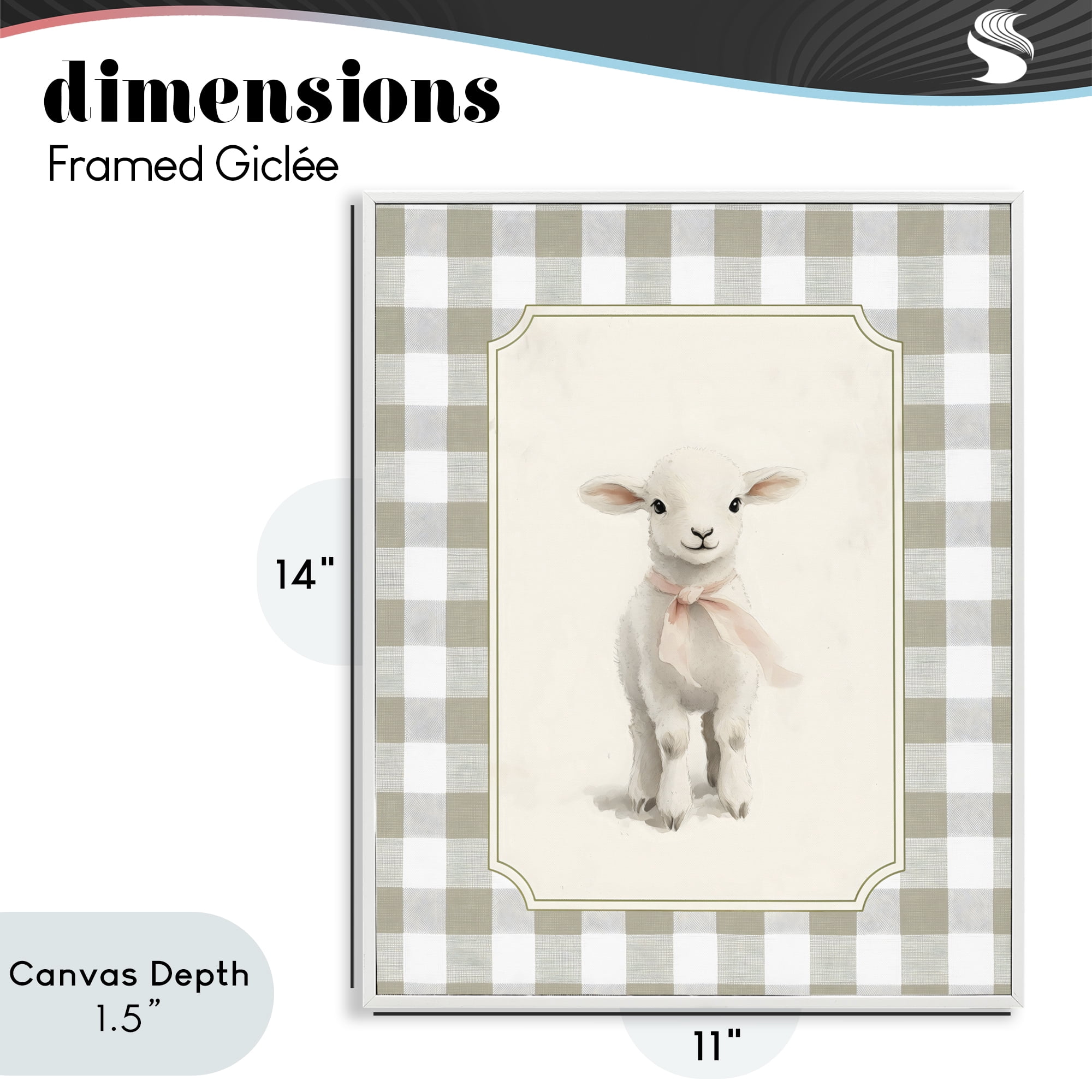 Stupell Industries Gingham Lamb with Pink Ribbon White Framed Giclee Art, design by Arlington Prints