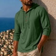thumbnail image 2 of Hoodie Long Sleeve Shirts for Men Cotton Linen Solid Color Buttons Drawstring Casual Top Summer Vintage Fashion Comfort Loose Pullover Shirt, 2 of 2