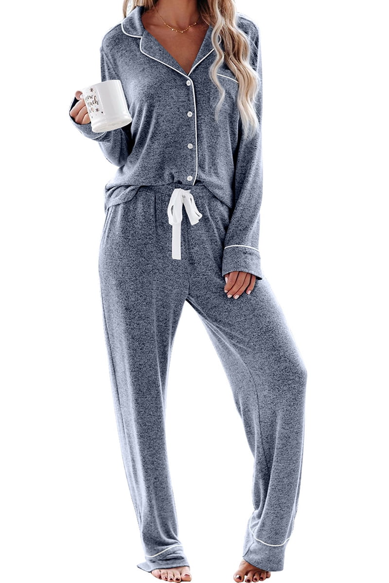 Samring Womens Button Down Pajama Set V-Neck Short Sleeve Sleepwear Soft Pj Sets 