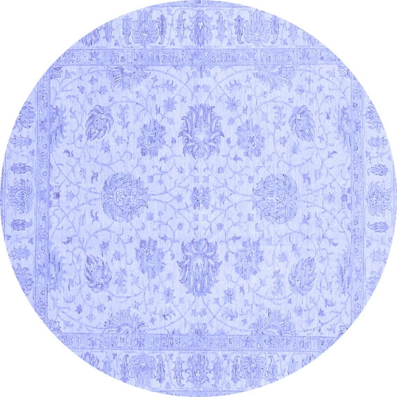 Ahgly Company Machine Washable Indoor Round Oriental Blue Traditional Area Rugs, 7' Round