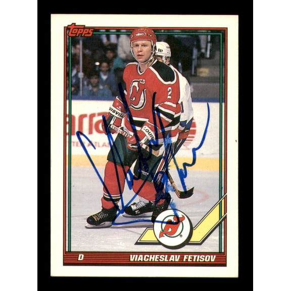 Viacheslav Fetisov Autographed 1991-92 Topps Card #175 New Jersey Devils (Smudged) SKU #248096
