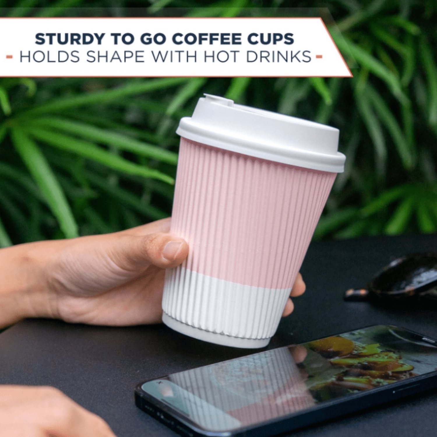 Disposable Coffee Cups With Lids - (80 set) 12 oz Paper To Go Coffee Cups With Resealable Lids Prevent Leaks! Travel Insulated Hot Beverage Drink Cup. Will Not Bend With Heat or Burn Fingers