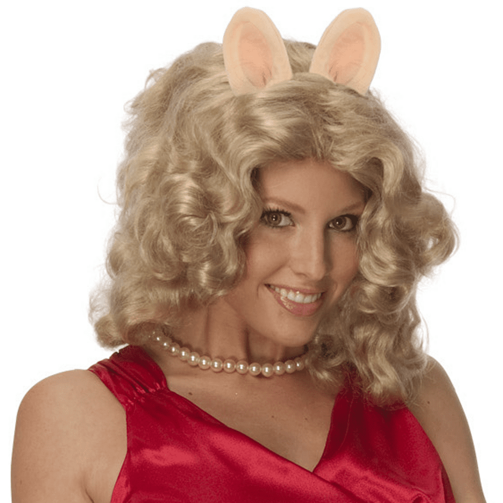 Miss Piggy Curly Blonde Wig w/ Ears & Pig Nose Costume Accessory Kit