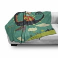 thumbnail image 3 of Cartoon Soft Flannel Fleece Throw Blanket, Fantasy Theme Little Boy Riding a Dragon with Heart Shaped Tail over the Hills, Cozy Plush for Indoor and Outdoor Use, 70" x 90", Multicolor, by Ambesonne, 3 of 6