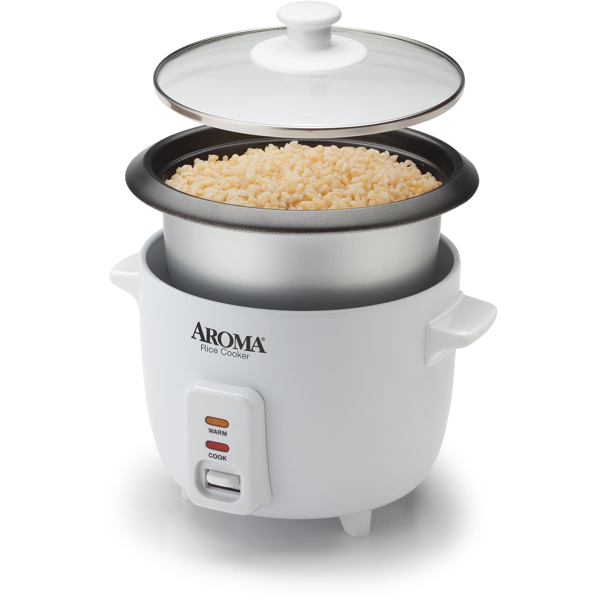 Aroma 6 Cup Non-Stick Pot Style White Rice Cooker, 3 Piece ...