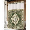 thumbnail image 4 of Green Boho No Hook Shower Curtain Waterproof, Bathroom Curtains with Snap in Liners and See Through Top Window, Chic Traditional Antique Geometric Rustic Hotel Style Bathtub Curtains Shower 60"Wx72"L, 4 of 8