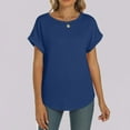 thumbnail image 5 of Elvqul Womens T Shirts Crewneck Plain Blouses Navy Trendy Summer 3/4 Sleeve Tops for Women, 5 of 9
