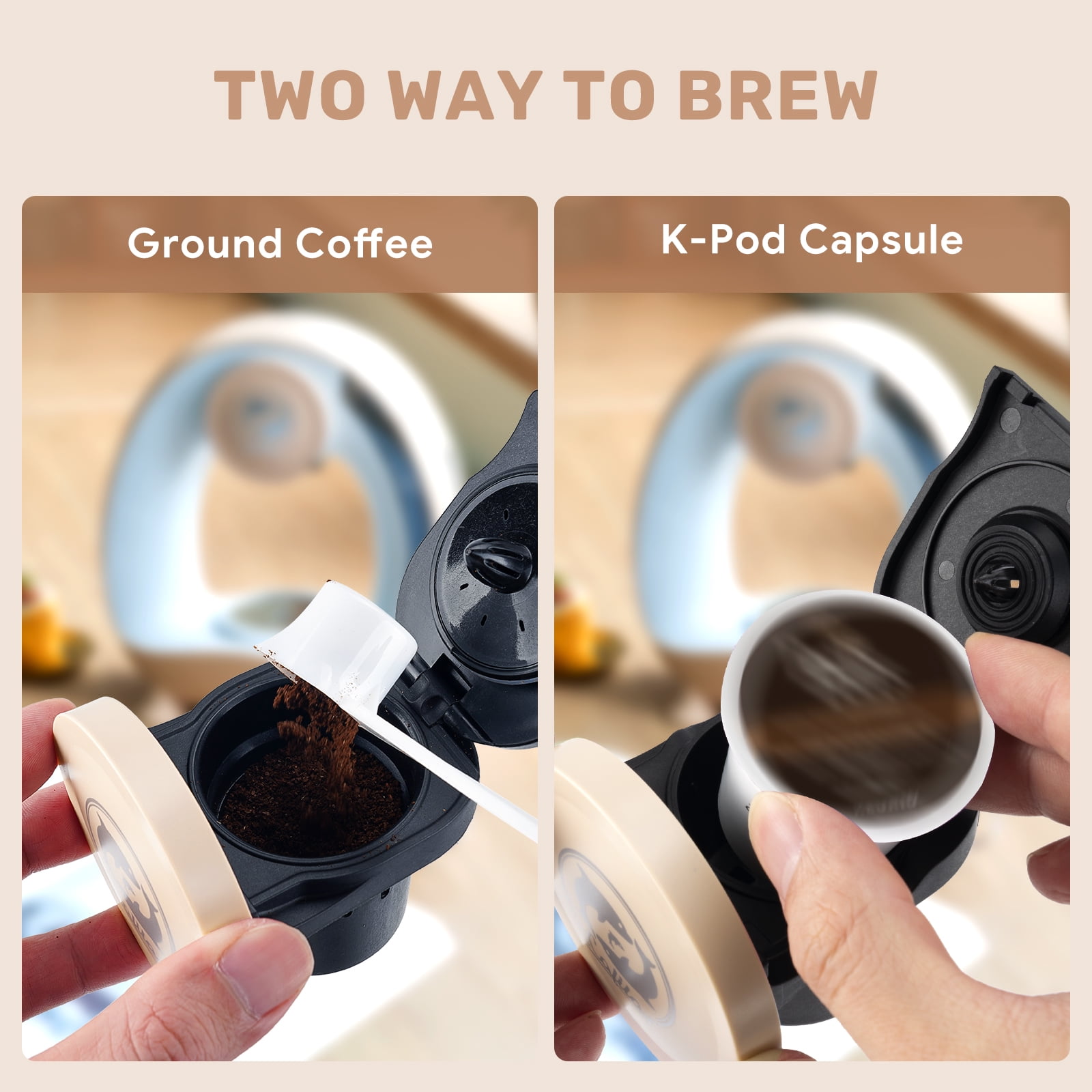 i Cafilas MINI Q Single Serve Coffee Maker Machine for Ground Coffee Low Decibel Silent No Vibration,Champagne