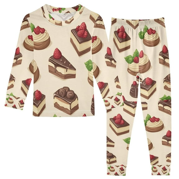 FORMRS Long Sleeve Top and Pants Pajama Set for Niños 2-Piece Sleepwear, Sizes 18M-8Y, Strawberry Cake