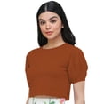 thumbnail image 2 of eloria Women's Casual Blouse Tops, Ruffle Puff Sleeve, Round-Neck Top Color: Maroon | Size: L, 2 of 6
