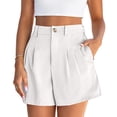 thumbnail image 4 of Womens Shorts Summer Elastic High Waist Zipper Button Tailored Shorts Casual Pleated Beach Vacation Clothes, 4 of 5