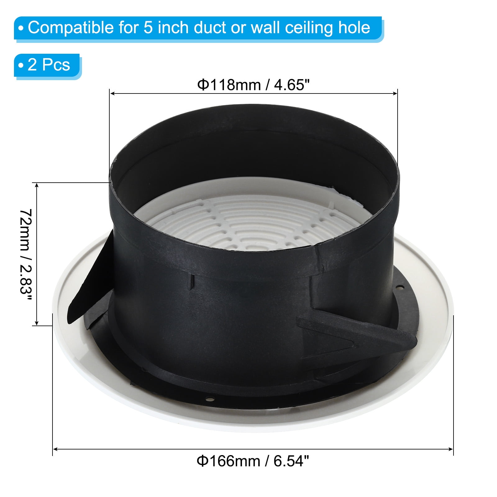 Uxcell 5 Inch Round Air Vent 2pcs Adjustable Ceiling Diffuser Grill Cover ABS Louver Soffit Vent with Screen White