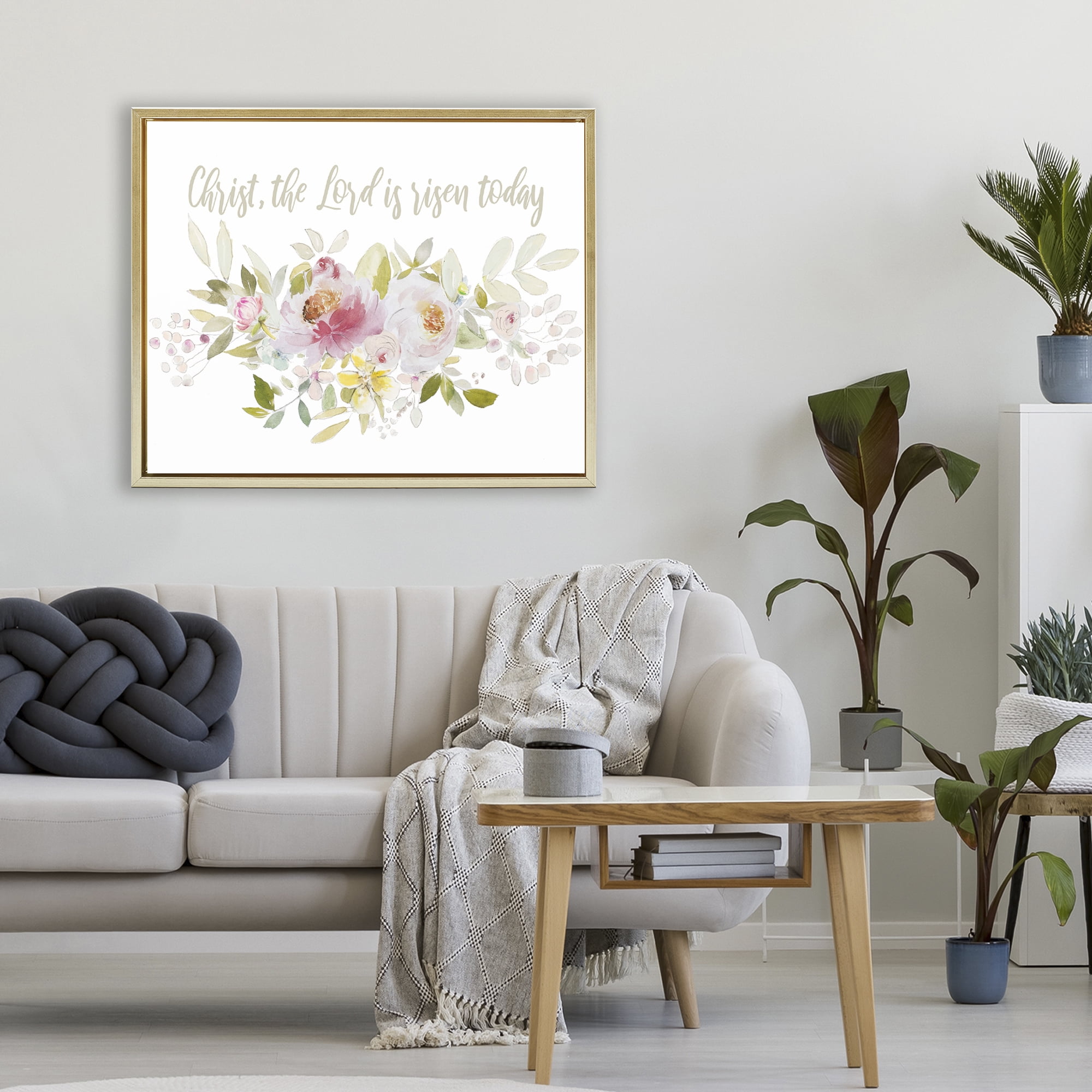 Stupell Industries The Lord Is Risen Florals Gold Framed Floater Canvas Wall Art, design by Patricia Pinto