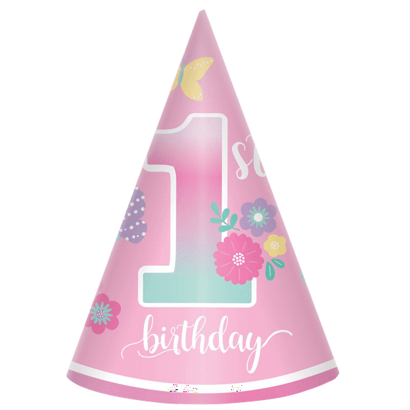 Butterfly Garden 1st Birthday Cone Hats (8ct)