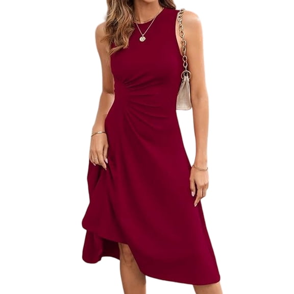 MLDRA 2025 Women's Red Sleeveless Cocktail Dress Summer Party A-Line Swing Dresses, Wedding Guest Dress