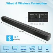 Sound Bar for TV, 40W TV Speaker Soundbar 30 inch Surround Sound System with ARC, Optical, AUX and Remote, Bluetooth 5.0 Stereo Sound for Home Theater PC Gaming Projectors, Wall Mountable