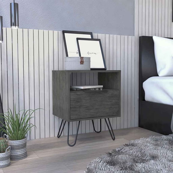 Augusta Nightstand, Single Drawer, Hairpin Legs