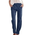 thumbnail image 2 of Women's Cargo Pants High Waisted Drawstring Elastic Straight Leg Long Pants With Pockets Woman Pants Navy XL, 2 of 4