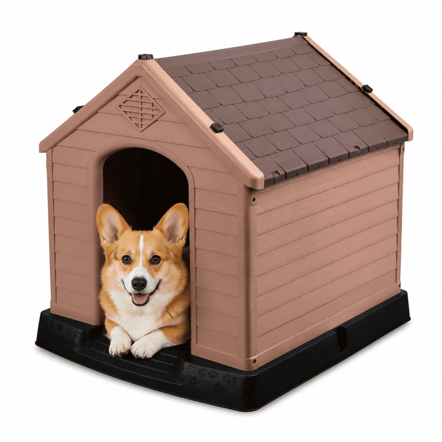 Casa para Perro Poli Pets Berlín Chica Café con Piso Elevado, Rejillas de Ventilación y Techo Inclinado