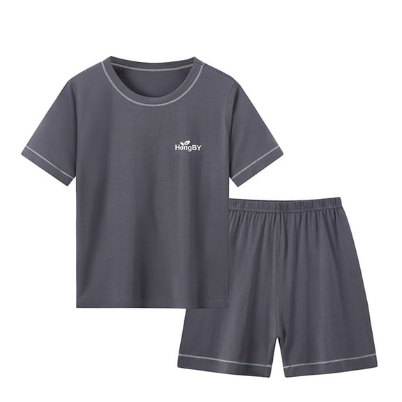Krdevn Kids' Pajama Set, Soft Short Sleeve T-Shirt & Shorts, Comfortable Homewear Loungewear for Daily Wear & Relaxation,6-7 Years