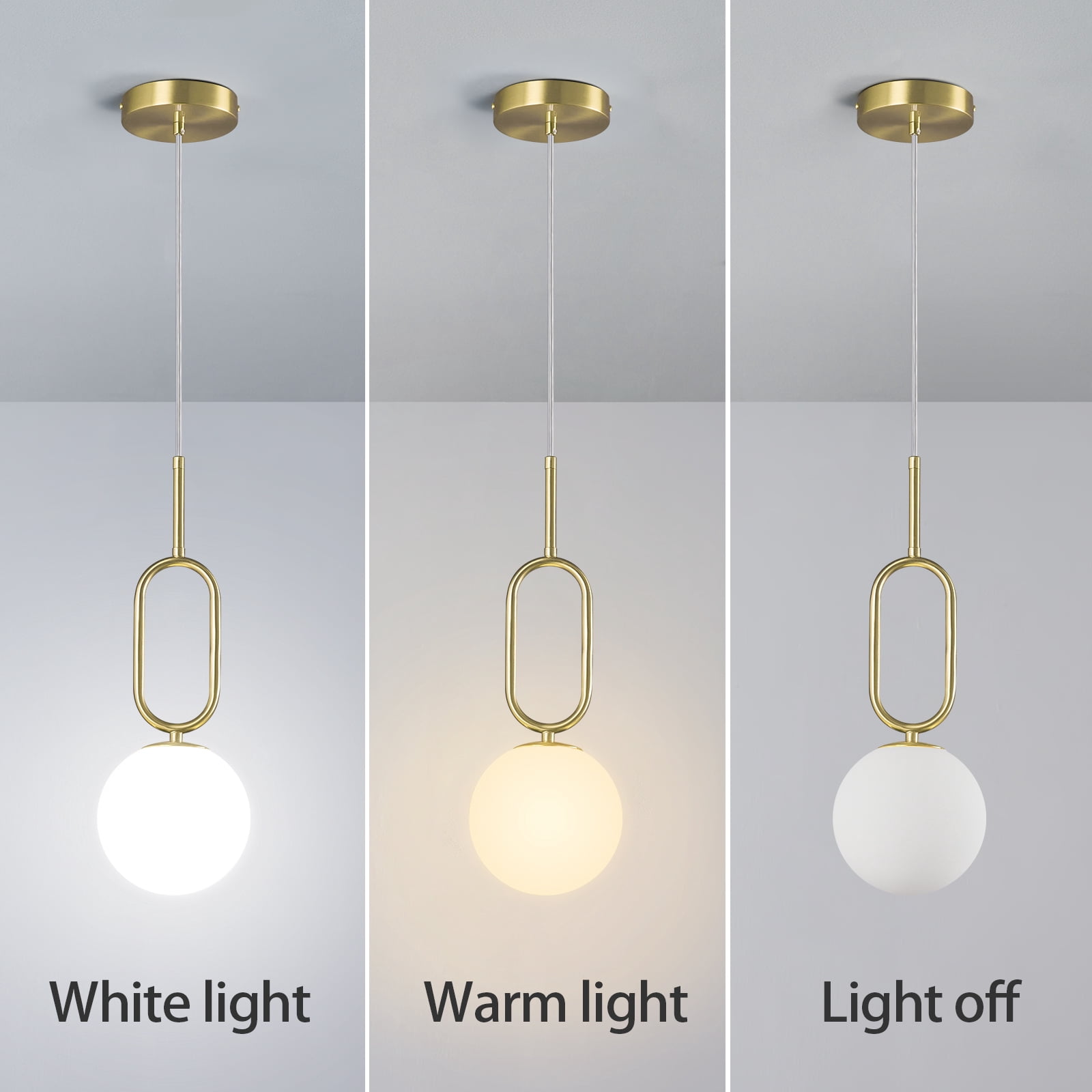 LMQNINE Gold Pendant Light with Milky White Glass Shade,Adjustable Minimalist Globe Hanging Fixture for Kitchen Island,Dining Room,2 Pack