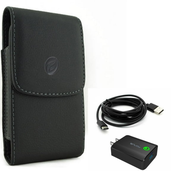 For Moto G Stylus 5G (2023) Home Charger w Case Belt Clip Combo - 18W Fast 6ft USB Cable Type-C Turbo Charge, Leather Holster Cover Pouch for Motorola Moto G Stylus 5G (2023) Phone