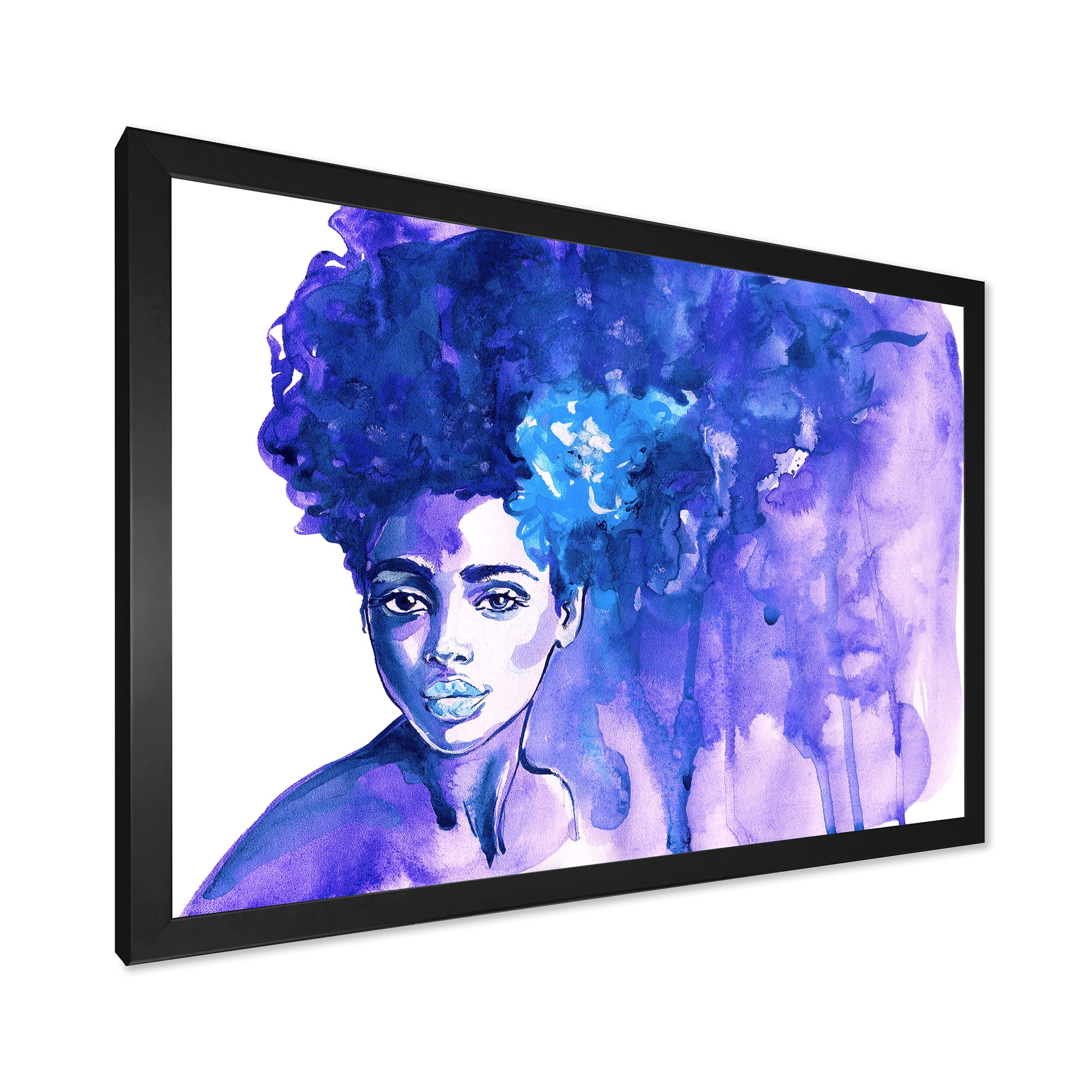Designart 'Glorious Blue Portrait of Afro American Woman' Modern Framed Art Print