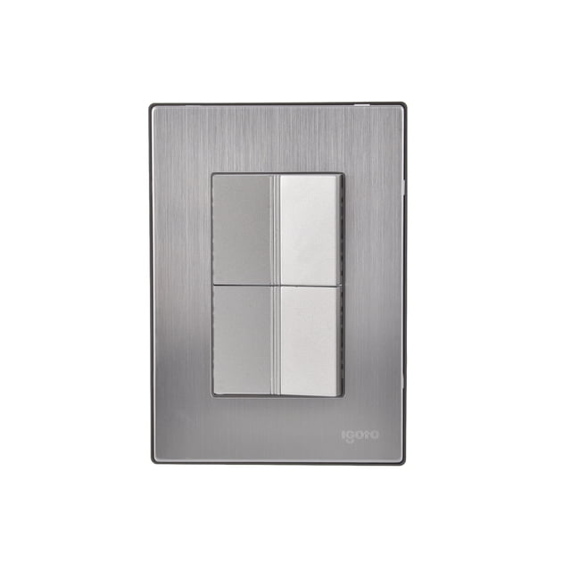 Placa armada con 2 apagadores sencillos de 1.5 módulos, Color Plata INOX1010. iGoto Placa armada INOX