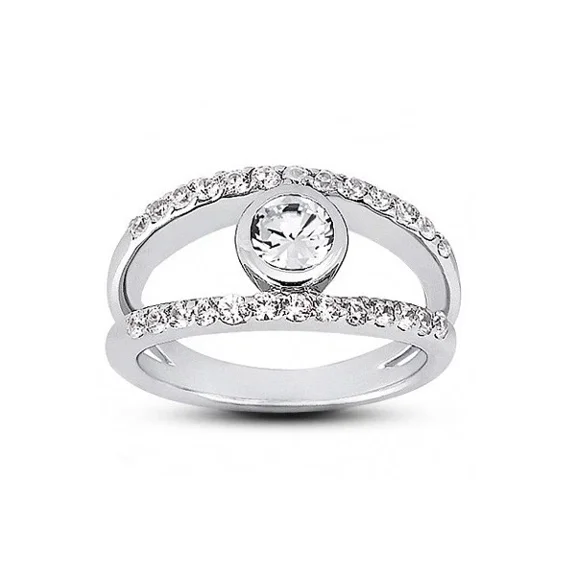 Floating Bezel Center Diamond Ring, 1.4 Ct Simulated Round Brilliant Cut Diamond, Wedding Diamond Ring, 14K White Gold Plated, Daily Wear Diamond Ring For Women, Promise Anniversary Ring