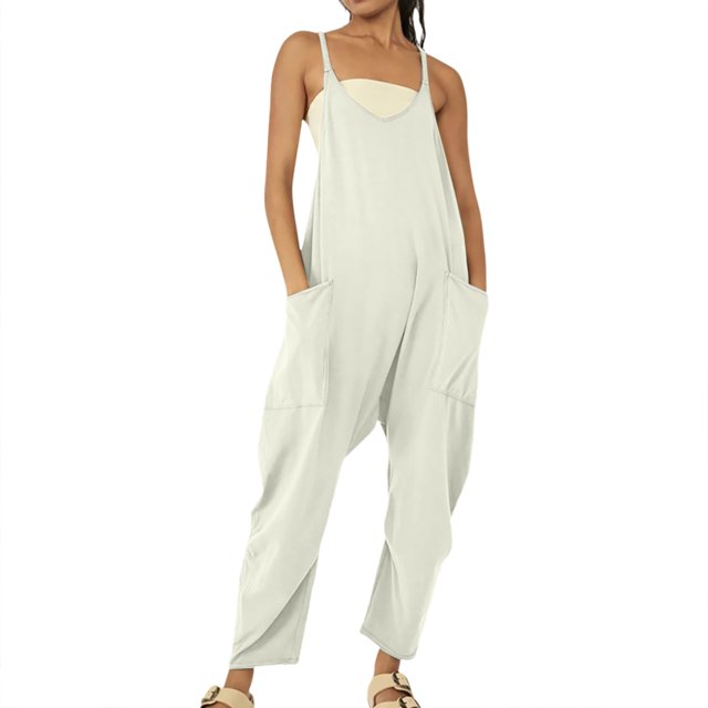 Winter Overalls For Women Fuzzy Fleece Jumpsuit Spaghetti Strap Wide Leg Overalls Cozy Jumpsuit With Pockets