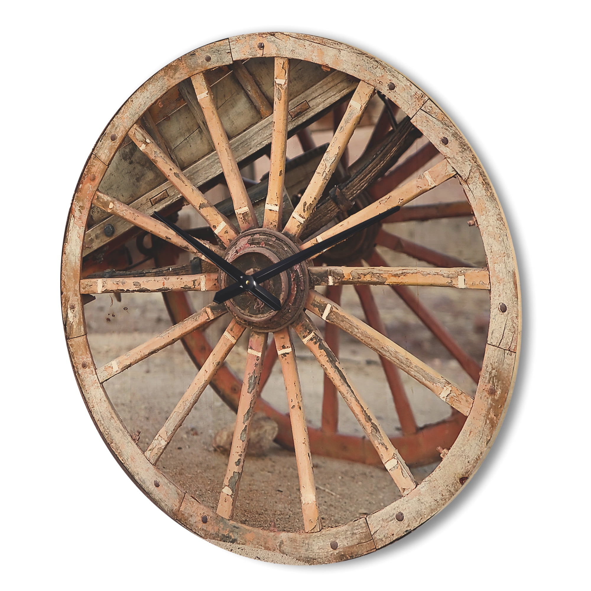 Designart 'Spanish Wooden Country Wagon Wheel ' Farmhouse Wood Wall Clock